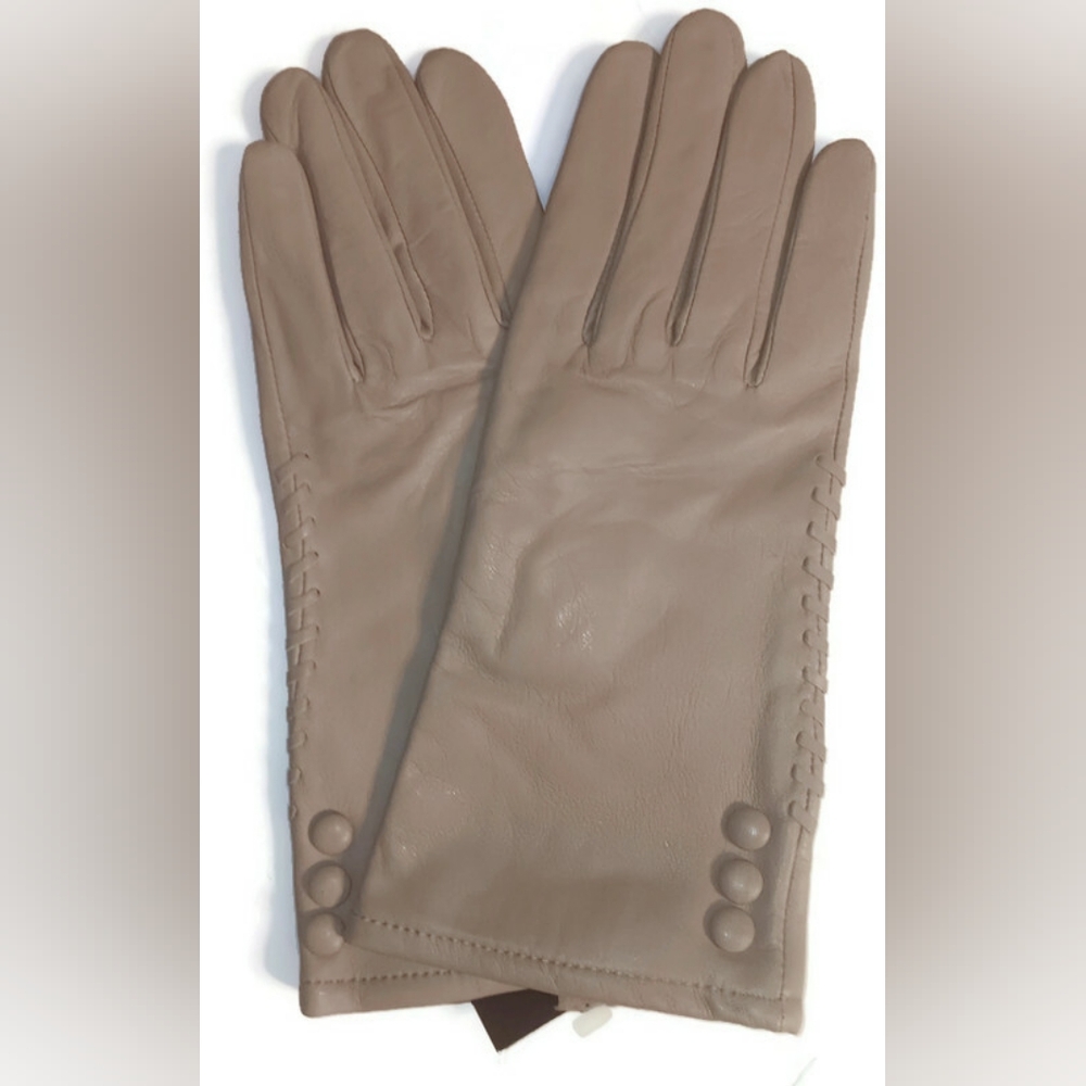 WOMEN'S WARM FLEECE LINED, WHIPLASH STITCHED, 3 BUTTON CUFF LEATHER GLOVES.LINEN